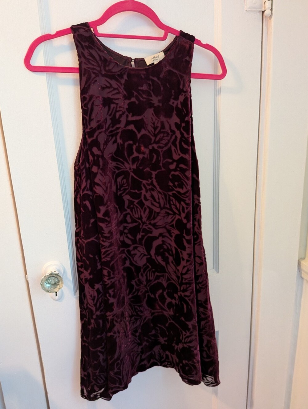 Wilfred Plum Purple Velvet Burnout Floral Sleeveless Trapeze Mini Dress - Size S